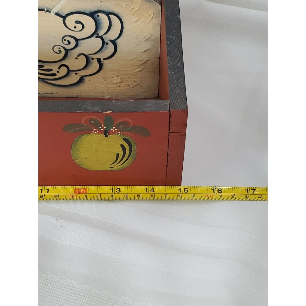 Vntg. Wood Basket Kissing Ducks/Divided/Hand Painted/Hearts/Fruit/GrandmaCore/80 - Picture 7 of 16